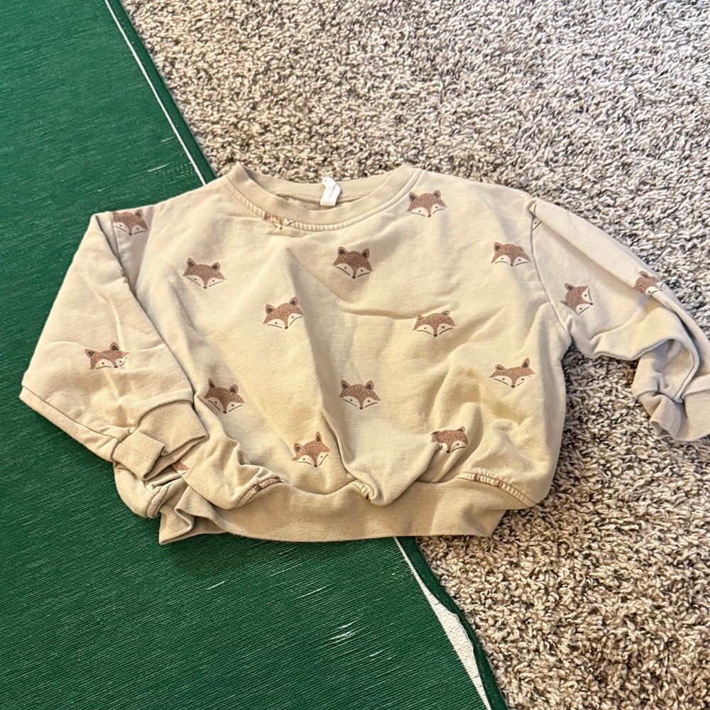 Quincy Mae Fox Print Beige Sweatshirt, 18-24mos